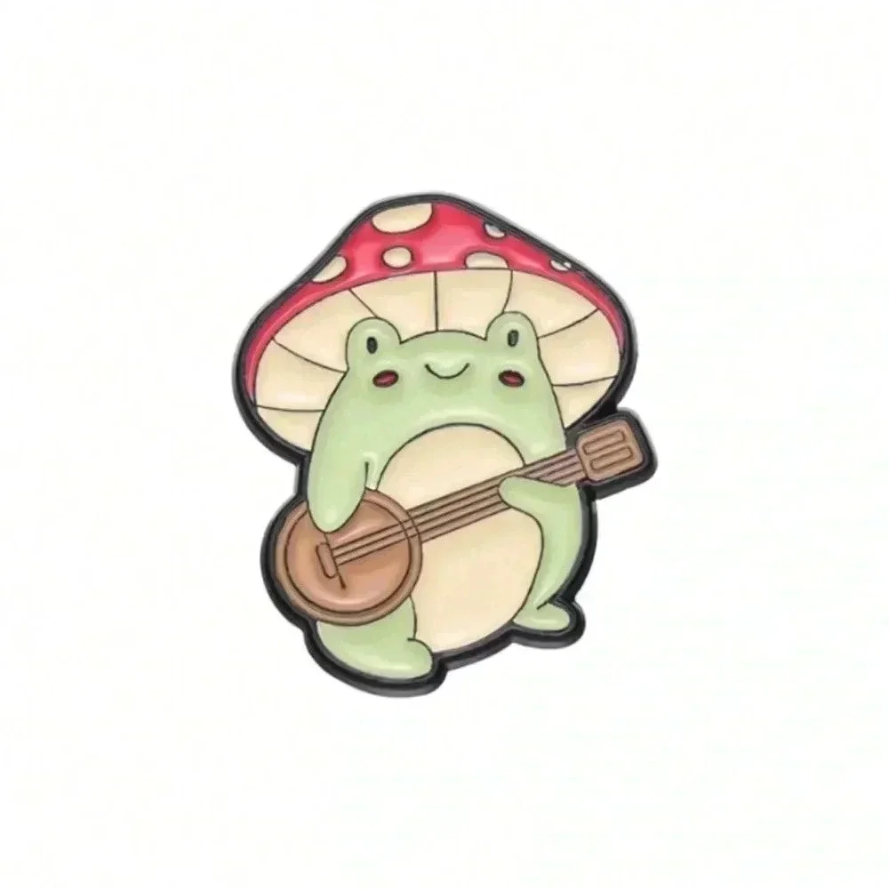 1 piece unisex green red white frog with mushroom enamel pin backpack clothes
